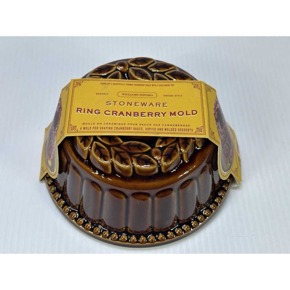 Small Williams Sonoma Cake Cranberry Mold Fluted Brown Stoneware Pan Leaves NOS